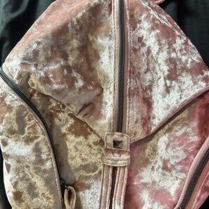 Pale pink crushed velvet backpack